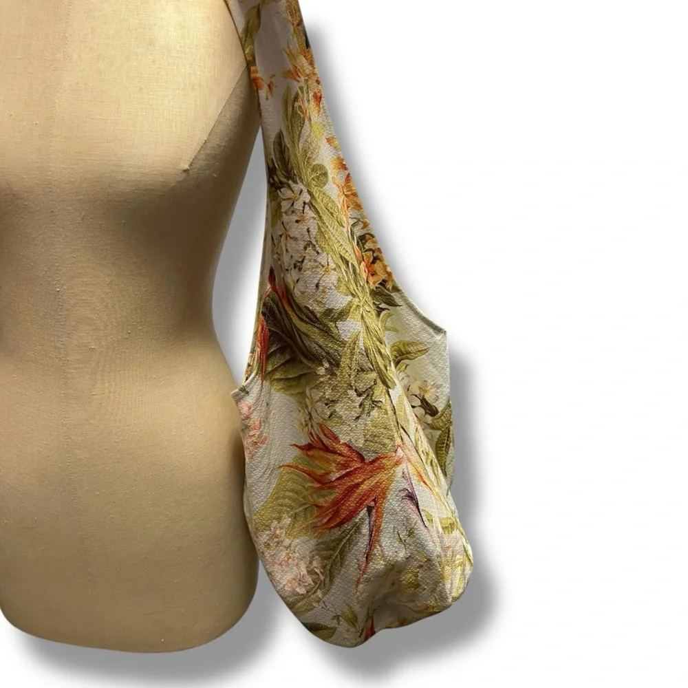 Hawaiian Handmade Tote Barkcloth Cotton Hibiscus Bird of Paradise Tropical
